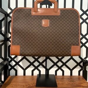 Celine Brown Monogram Laptop Briefcase with Tan Leather Trim